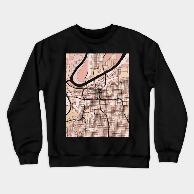 Kansas City Map Pattern in Soft Pink Pastels Crewneck Sweatshirt by PatternMaps